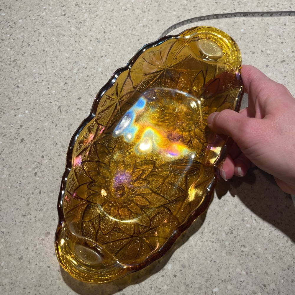 Vintage Amber Glass Sunflower Butter/Candy Dish